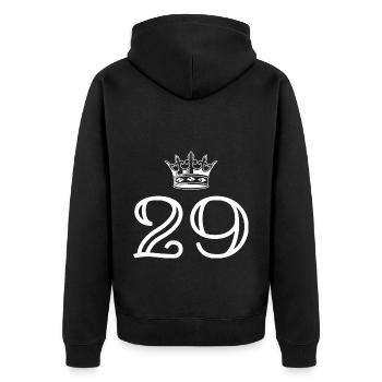 29 Zahl Krone - Unisex Premium Bio Zip Hoodie - Schwarz - Hinten - Nico (187cm)