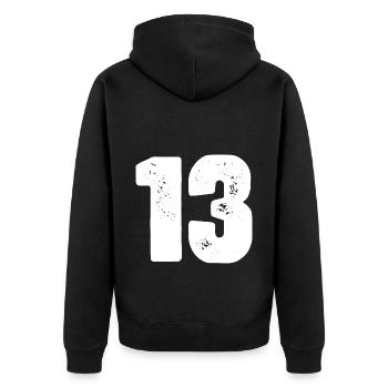 13 Zahl Trikot - Unisex Premium Bio Zip Hoodie - Schwarz - Hinten - Nico (187cm)