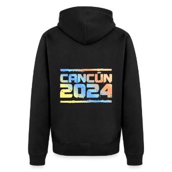 Cancun 2024 Bunt - Unisex Premium Bio Zip Hoodie - Schwarz - Hinten - Nico (187cm)