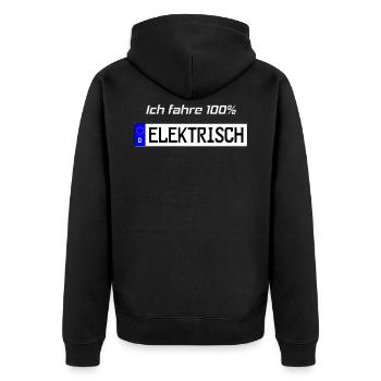 100 Prozent Elektrisch Kennzeichen - Unisex Premium Bio Zip Hoodie - Schwarz - Hinten - Nico (187cm)