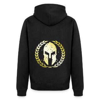 Sparta Helm Gold Mythologie Krieger Gladiator - Unisex Premium Bio Zip Hoodie - Schwarz - Hinten - Nico (187cm)
