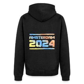 Amsterdam 2024 Bunt - Unisex Premium Bio Zip Hoodie - Schwarz - Hinten - Nico (187cm)