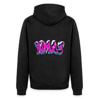 x mas outfit - Unisex Premium Bio Zip Hoodie - Schwarz - Hinten - Nico (187cm)
