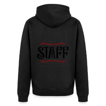Staff Mitglied - Unisex Premium Bio Zip Hoodie - Schwarz - Hinten - Nico (187cm)