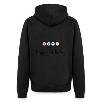 HAPPY BIRTHDAY. JOYEUX ANNIVERSAIRE. ANNIVERSAIRE. - Veste à capuche bio Premium Unisexe - noir - Dos - Nico (187cm)