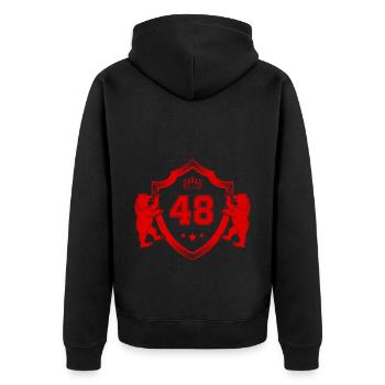 48 Zahl Wappen - Unisex Premium Bio Zip Hoodie - Schwarz - Hinten - Nico (187cm)