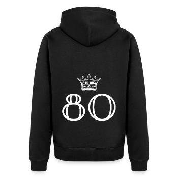 80 Zahl Krone - Unisex Premium Bio Zip Hoodie - Schwarz - Hinten - Nico (187cm)