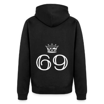 69 Zahl Krone - Unisex Premium Bio Zip Hoodie - Schwarz - Hinten - Nico (187cm)