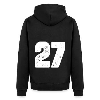 27 Maillot numéro - Veste à capuche bio Premium Unisexe - noir - Dos - Nico (187cm)