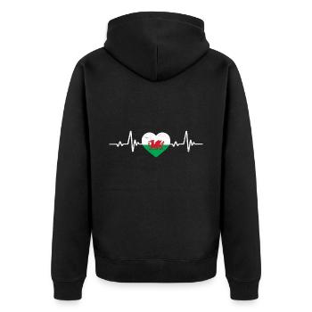 Wales Herz Waliser Flagge Retro - Unisex Premium Bio Zip Hoodie - Schwarz - Hinten - Nico (187cm)