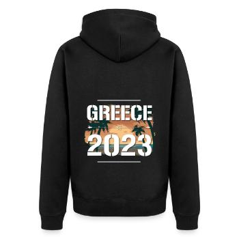 Greece 2023 - Unisex Premium Bio Zip Hoodie - Schwarz - Hinten - Nico (187cm)