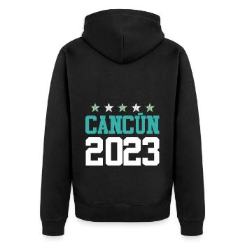 Cancun 2023 - Unisex Premium Organic Zip Hoodie - black - Back - Nico (187cm)