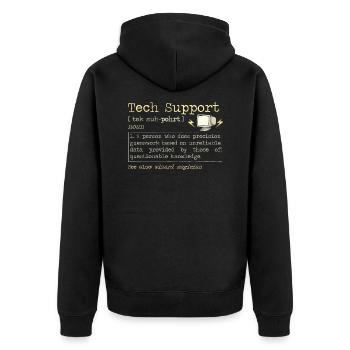 Tech Support | Computer Helpdesk Technik Hilfe - Unisex Premium Bio Zip Hoodie - Schwarz - Hinten - Nico (187cm)
