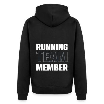 Running Team - Unisex Premium Bio Zip Hoodie - Schwarz - Hinten - Nico (187cm)