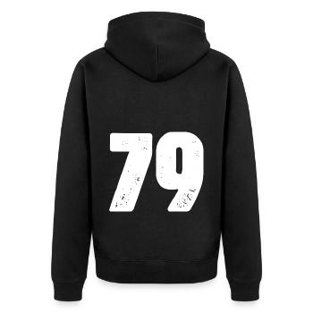 79 Maillot numéro - Veste à capuche bio Premium Unisexe - noir - Dos - Nico (187cm)