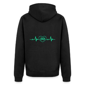 80. Geburtstag Herz 80 - Unisex Premium Bio Zip Hoodie - Schwarz - Hinten - Nico (187cm)
