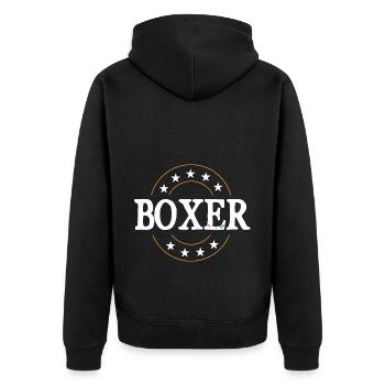 Boxer Boxen Sport - Unisex Premium Bio Zip Hoodie - Schwarz - Hinten - Nico (187cm)