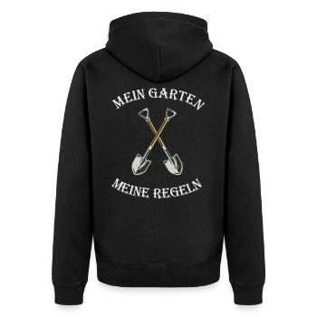 Mein Garten meine regeln - Unisex Premium Bio Zip Hoodie - Schwarz - Hinten - Nico (187cm)