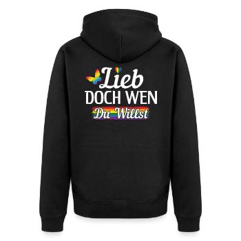 Lieb doch wen du willst LGBT Gay Pride LGBTQ CSD - Unisex Premium Bio Zip Hoodie - Schwarz - Hinten - Nico (187cm)