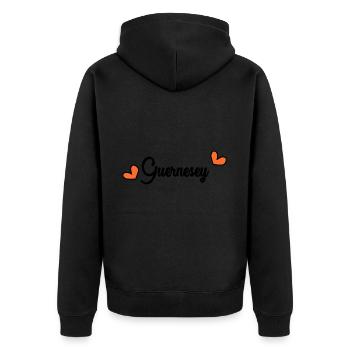 GUERNSEY. UNITED KINGDOM - Unisex Premium Organic Zip Hoodie - black - Back - Nico (187cm)