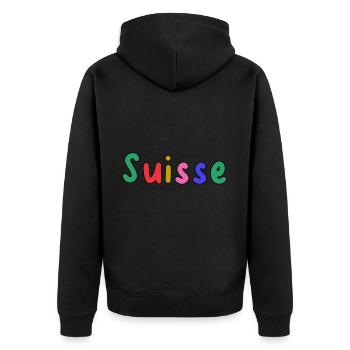 SUISSE. PAYS. GENEVE. HUMOUR. DRAPEAU - Veste à capuche bio Premium Unisexe - noir - Dos - Nico (187cm)