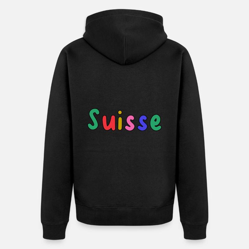 SUISSE. PAYS. GENEVE. HUMOUR. DRAPEAU - Veste à capuche bio Premium Unisexe - noir