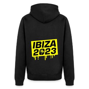 Ibiza 2023 - Unisex Premium Bio Zip Hoodie - Schwarz - Hinten - Nico (187cm)