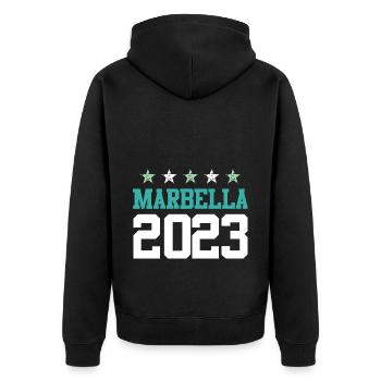 Marbella 2023 - Unisex Premium Organic Zip Hoodie - black - Back - Nico (187cm)