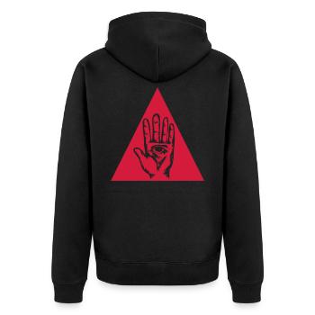 ILLUMINATI ESOTERICA EYE HAND (v) - Unisex Premium Bio Zip Hoodie - Schwarz - Hinten - Nico (187cm)