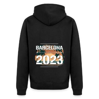Barcelona 2023 - Unisex Premium Bio Zip Hoodie - Schwarz - Hinten - Nico (187cm)