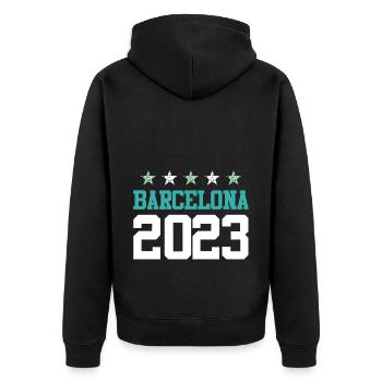 Barcelona 2023 - Unisex Premium Bio Zip Hoodie - Schwarz - Hinten - Nico (187cm)