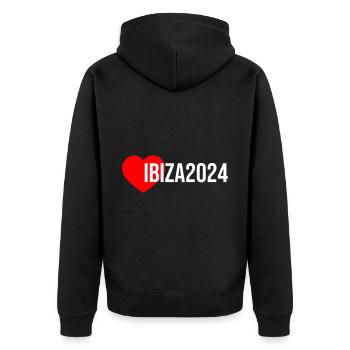 Ibiza 2024 Herz Urlaub - Unisex Premium Bio Zip Hoodie - Schwarz - Hinten - Nico (187cm)