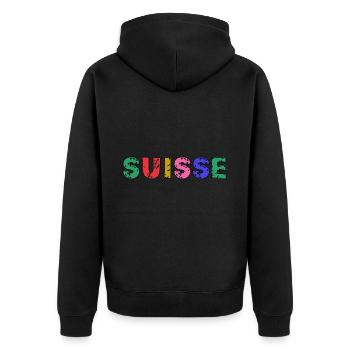 SUISSE. PAYS. GENEVE. HUMOUR. DRAPEAU. GENEVE - Veste à capuche bio Premium Unisexe - noir - Dos - Nico (187cm)