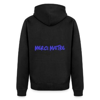 MASTER. THANK YOU. THANK YOU, MASTER. MASTER. MASTER GIFT - Unisex Premium Organic Zip Hoodie - black - Back - Nico (187cm)