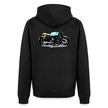 Cafe Racer Vintage Motorrad - Unisex Premium Bio Zip Hoodie - Schwarz - Hinten - Nico (187cm)