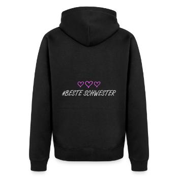 Beste Schwester Herz Liebe - Unisex Premium Bio Zip Hoodie - Schwarz - Hinten - Nico (187cm)