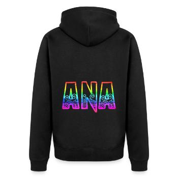 ana rs regenbogen - Unisex Premium Bio Zip Hoodie - Schwarz - Hinten - Nico (187cm)
