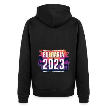 Bulgaria 2023 - Unisex Premium Organic Zip Hoodie - black - Back - Nico (187cm)