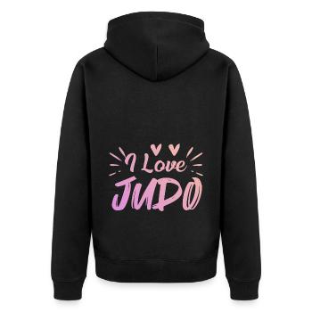 Ich liebe Judo - Unisex Premium Bio Zip Hoodie - Schwarz - Hinten - Nico (187cm)