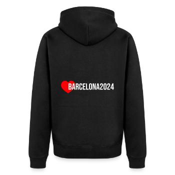 Barcelona 2024 Heart Holiday - Unisex Premium Organic Zip Hoodie - black - Back - Nico (187cm)