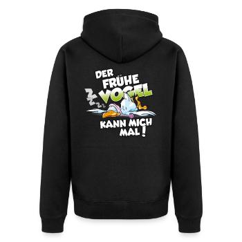 Der frühe Vogel kann mich mal - Unisex Premium Bio Zip Hoodie - Schwarz - Hinten - Nico (187cm)