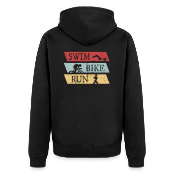 Swim Bike Run Triathlon - Unisex Premium Bio Zip Hoodie - Schwarz - Hinten - Nico (187cm)
