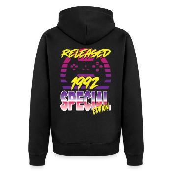 Released 1992 Special Edition - Unisex Premium Bio Zip Hoodie - Schwarz - Hinten - Nico (187cm)