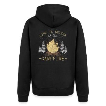 Life Is Better By The Campfire - Unisex Premium Bio Zip Hoodie - Schwarz - Hinten - Nico (187cm)