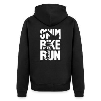 Swim Bike Run - Unisex Premium Bio Zip Hoodie - Schwarz - Hinten - Nico (187cm)