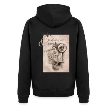 Katze, Gartenzeitung und Punsch II - Unisex Premium Bio Zip Hoodie - Schwarz - Hinten - Nico (187cm)