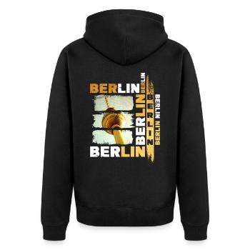 Berlin Skyline Gold Germany City Grunge - Unisex Premium Organic Zip Hoodie - black - Back - Nico (187cm)