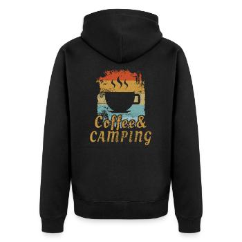 Camping und Kaffee - Unisex Premium Bio Zip Hoodie - Schwarz - Hinten - Nico (187cm)
