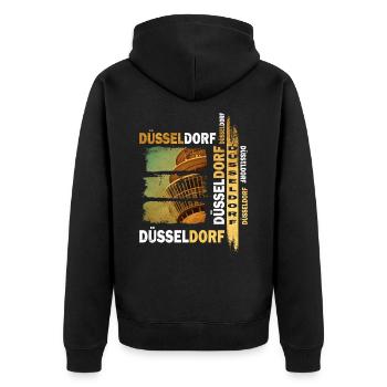 Düsseldorf Skyline Gold Deutschland Stadt Grunge - Unisex Premium Bio Zip Hoodie - Schwarz - Hinten - Nico (187cm)