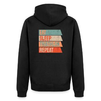 Eat Sleep Triathlon Repeat - Unisex Premium Bio Zip Hoodie - Schwarz - Hinten - Nico (187cm)